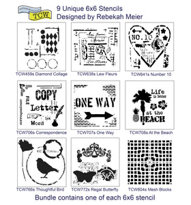 9 pack Rebekah Meier 6x6 Stencil Bundle